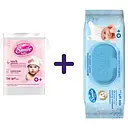 Набір: дитячі ватні диски Smile Baby 60 шт. + вологі серветки Smile baby з екстрактом ромашки та алое 100 шт.