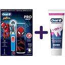 Набір: дитяча електрична зубна щітка Oral-B Pro Kids Людина-Павук з футляром + зубна Паста Oral-B Pro Junior для дітей від 6 до 12 років 75 мл