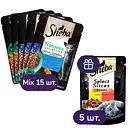 Набір вологого корму для котів Sheba, в асортименті 15 шт. + з куркою та яловичиною в соусі 5 шт. 1.7 кг (20 шт. х 85 г)