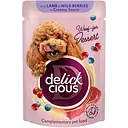 Вологий корм для собак Delickcious Пластівці з ягнятиною та лісовими ягодами у вершковому соусі 85 г