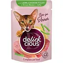 Влажный корм для кошек Delickcious Кусочки с ягнятиной, куриным филе и фасолью спаржевой в желе 85 г