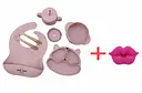 Набір силіконового дитячого посуду Cheeks для прикорму на присосках із харчового силікону ніжно-рожевий + Силіконова соска пустушка ортодонтична губки для новонароджених фуксія