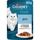 Влажный корм для кошек Gourmet Perle Duo мини филе с лососем и сайдой в соусе 85 г