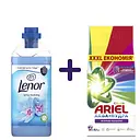 Набор: Кондиционер для белья Lenor Пробуждение весны 71 цикл стирки 1.491 л + Стиральный порошок Ariel Аква-Пудра Color Яркие цвета 8.1 кг