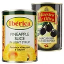 Набір: Ананас Iberica кільцями 580 мл + Маслини Maestro de Oliva чорні без кісточки 280 г