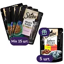 Набір вологого корму для котів Sheba, в асортименті 15 шт. + з куркою та яловичиною в соусі 5 шт. 1.7 кг (20 шт. х 85 г)