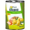 Оливки Домашні продукти зеленые с лососем 292 мл