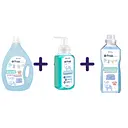 Набор Frisk Baby: гель для стирки детских вещей 3 л + мыло-пена 240 мл + кондиционер-ополаскиватель для детских вещей 1 л
