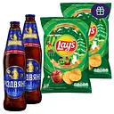 Рождественское комбо: пиво Львівське Різдвяне темное 4.2% 0.5 л + картофельные чипсы  Lay's Запеченное яблочко с карамелью 95 г