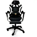 Геймерське крісло Primaveo з ергономічними подушками та висувною підставкою для ніг чорно-біле