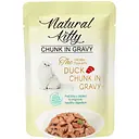 Вологий корм для котів Natural Kitty у вигляді шматочків курки та тунця з качкою та печінкою у соусі 85 г