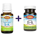 Набір: вітамін D3+K2 для дітей Carlson Kid's Super Daily D3+K2 1000 МО 22.5 мкг у краплях 10.16 мл + вітамін D3+K2 Carlson Vitamin D3+K2 2000 МО 90 мкг 30 вегетаріанських капсул