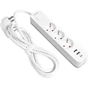 Сетевой удлинитель Videx Oncord з/з 3 п 3 м (3x1.5 мм) 2.4А 2USB+USB-C с кнопкой белый (VF-PD33G2U1C-W)