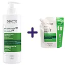 Набір Vichy Dercos: шамнунь проти лупи для жирного волосся та подразненої шкіри голови 390 мл + шампунь посиленої дії проти лупи для нормального, жирного волосся та подразненої шкіри голови 390 мл