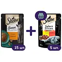 Набор влажного корма для кошек Sheba: Sause Collection индейка в соусе 15 шт. + с курицей и говядиной в соусе 5 шт. 1.7 кг (20 шт. х 85 г)