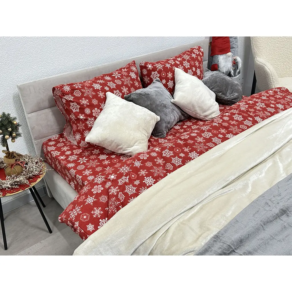 Комплект постільної білизни Ecotton двоспальний 15505 Сніжинка на червоному (24264) - фото 5