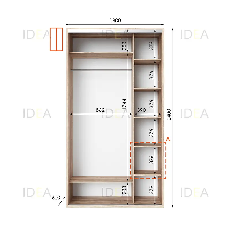 Шафа-купе Idea серія 1 130 x 60 x 240 см Дуб сонома Дзеркало - фото 2