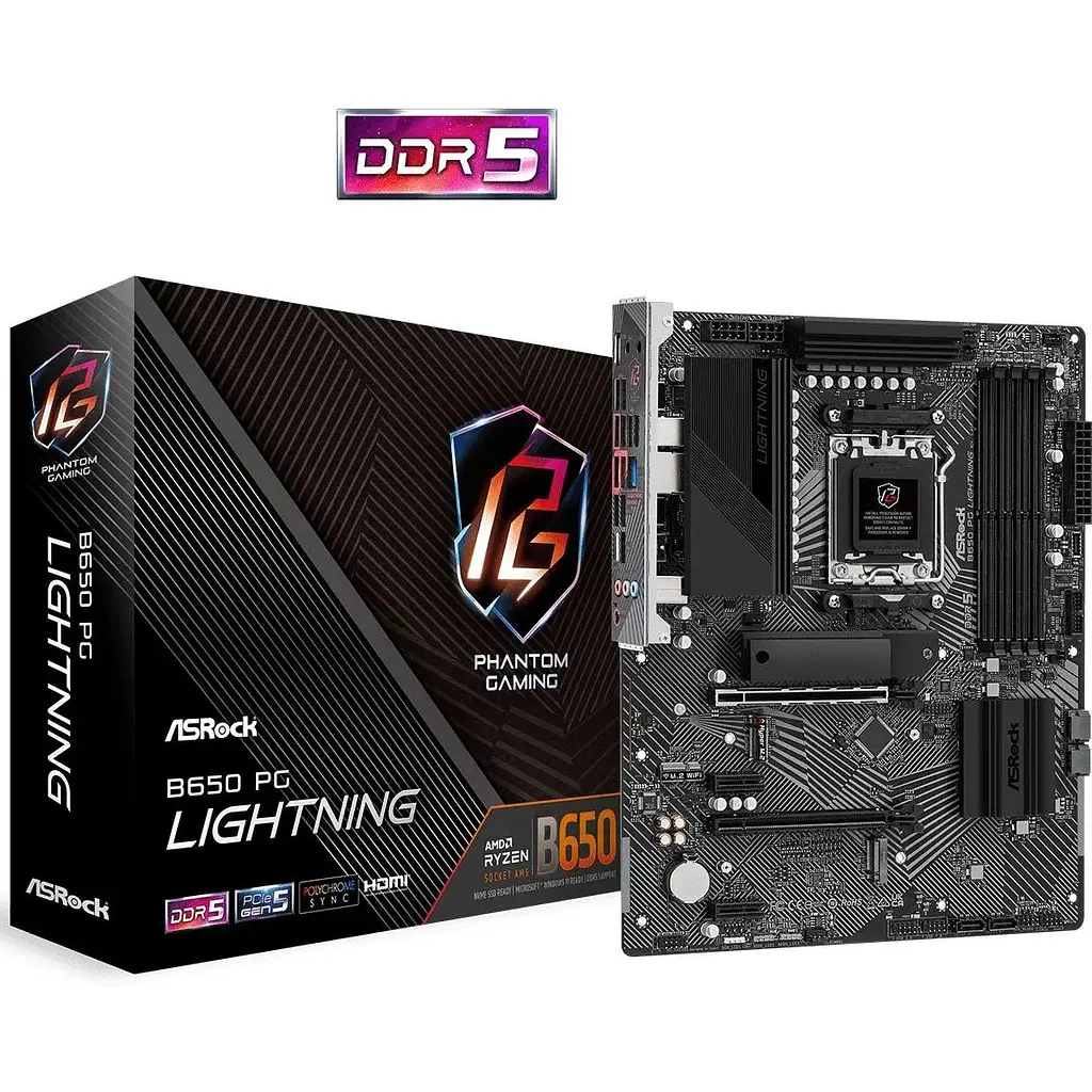 Материнська плата ASRock B650 PG Lightning (AM5/B650, 4xDDR5, 2xPCIex16, HDMI, 4xSATAІІІ, 3xM.2, 2.5GLan, 7.1ch, ATX) - фото 5