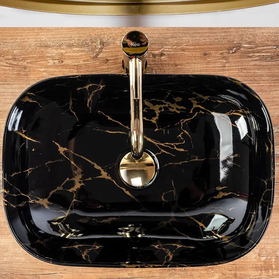 Умивальник Rea Belinda 33,5x46,5 black marble shiny (REA-U8907), Глянцева - фото 2