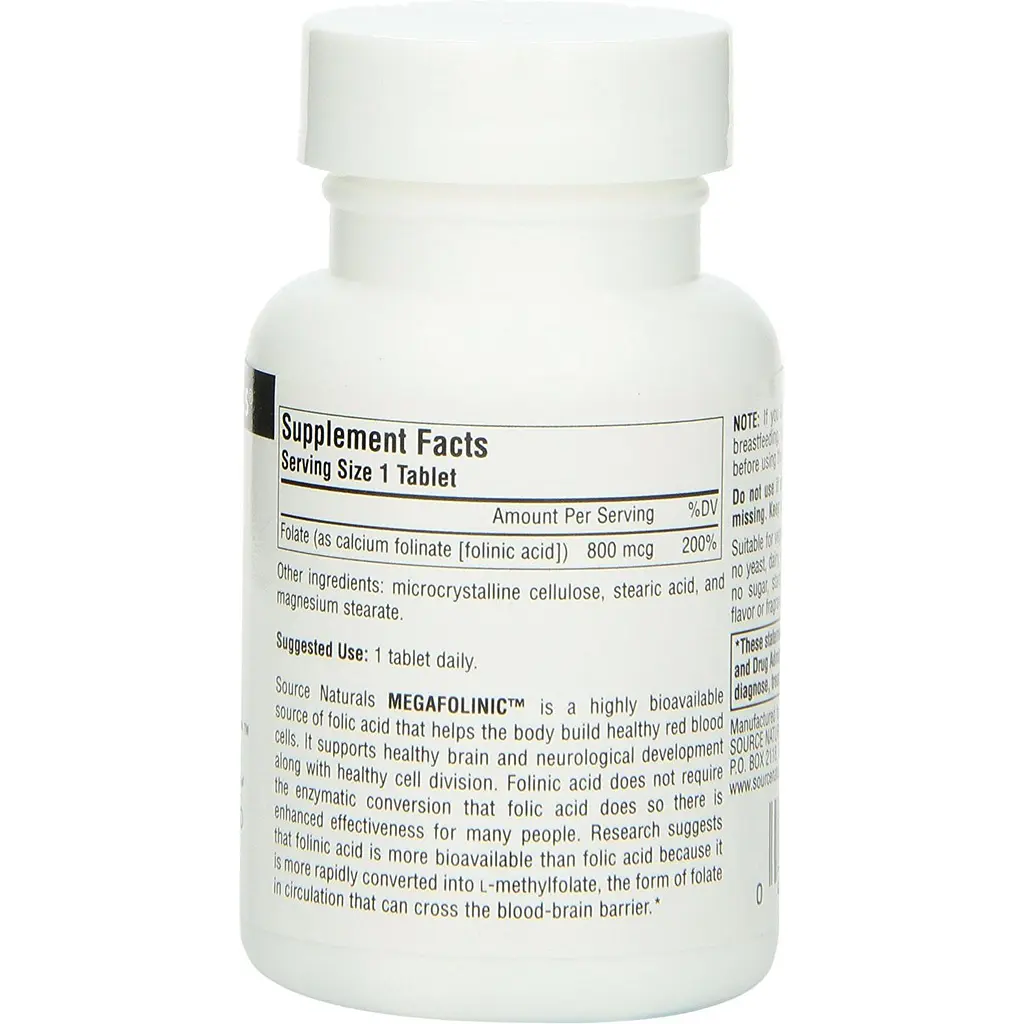 Біоактивна форма фолієвої кислоти Source Naturals MegaFolinic вітамін В9 800 мкг 60 таблеток - фото 2