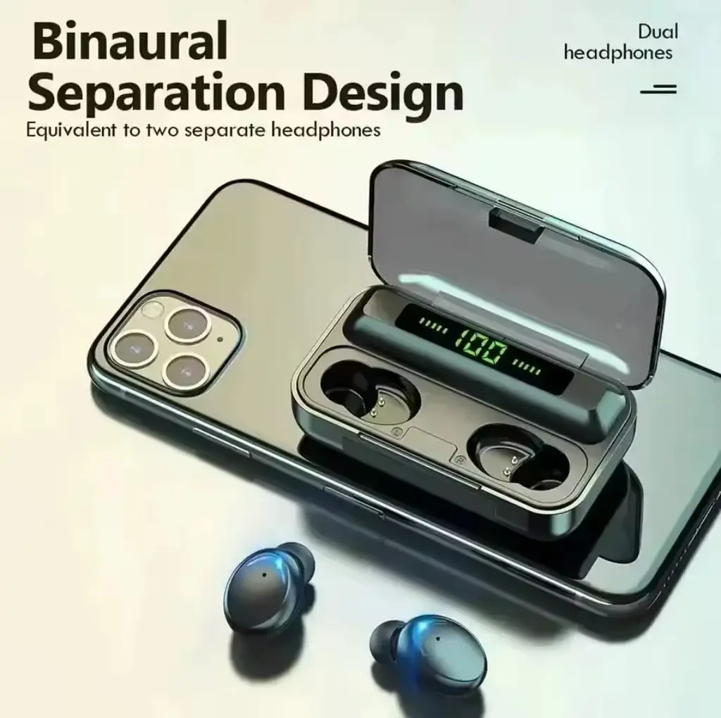 Бездротові навушники F9 TWS bluetooth 5.1 black OPM з павербанком - фото 4