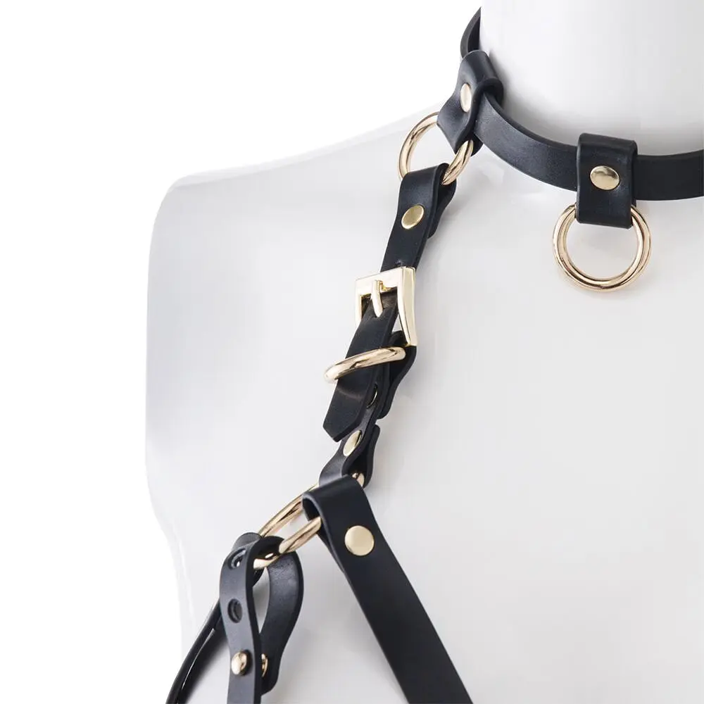 Портупея на грудь LOCKINK SEVANDA Queen Chest Harness with Removable Bra, чорна, зі знімними пестис - фото 4