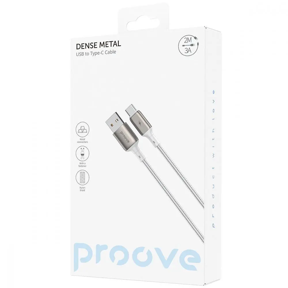 Кабель Proove Dense Metal USB to Type-C 3A (2m) white (CCDM20001222) - фото 2