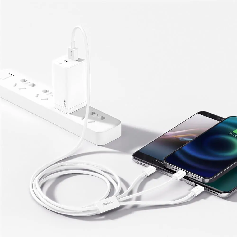 Кабель Baseus Superior Series Fast Charging 3-in-1 (Micro USB+Lightning+Type-C) 3.5A (1.5m) white (CAMLTYS-02) - фото 3