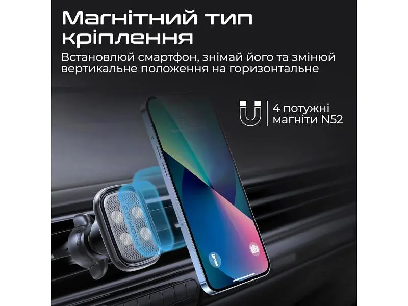 Автомобільний тримач для смартфона Promate VentMag-L Black (ventmag-l.black) - фото 2
