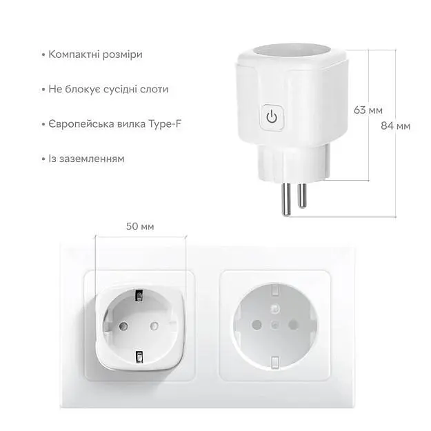 Розумна розетка Tuya Smart Wi-Fi 20А з лічильником електроенергії із підключенням до телефону - фото 2