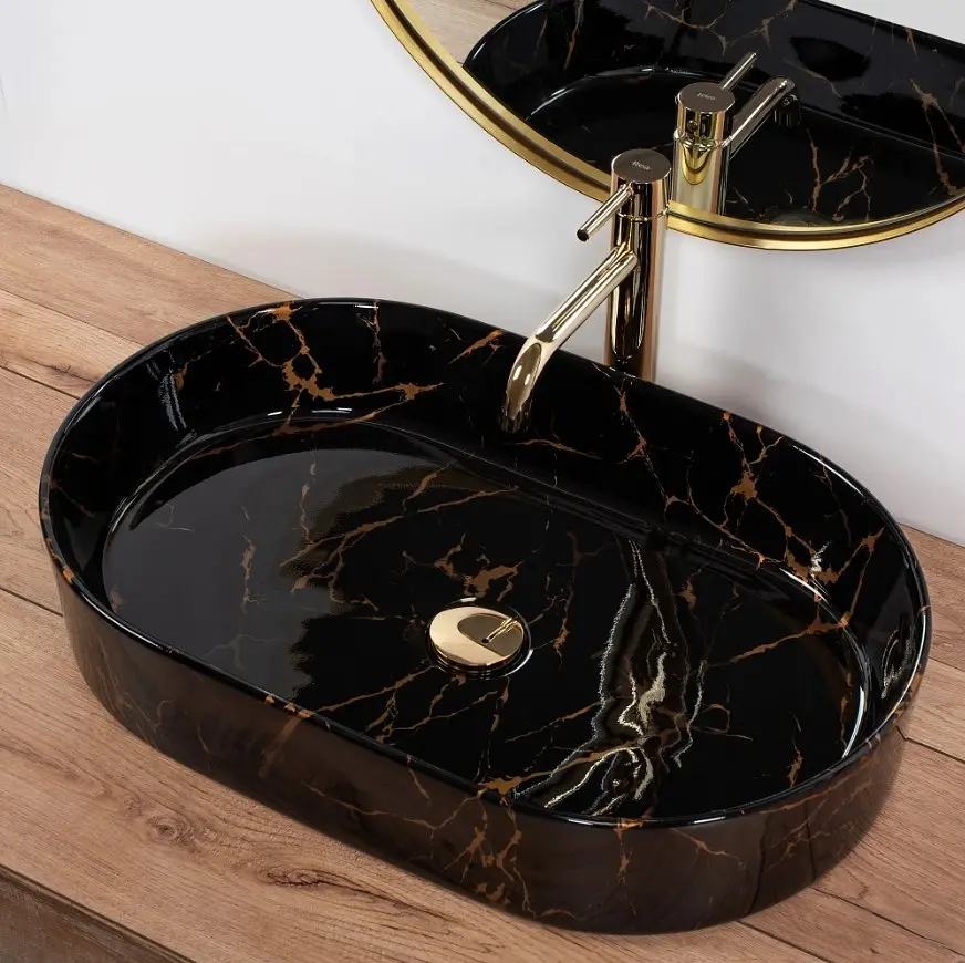 Умивальник Rea Nadia 61x38,5 black marble shiny (REA-U0539), Глянцева - фото 4