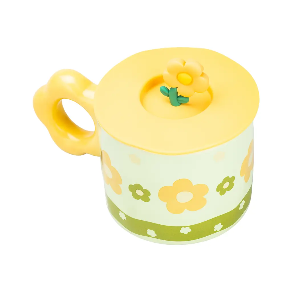 Чашка керамічна Happy Life Flowers із кришкою зелена 300 мл HP7196GR - фото 3