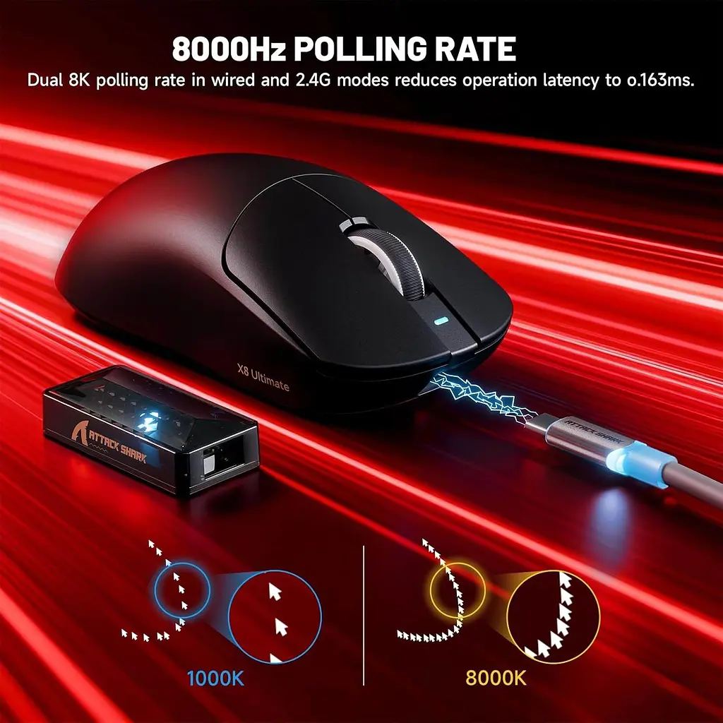 Бездротова миша ATTACK SHARK X8 Ultimate 42000 DPI PAW3950MAX,8K Sensor,Nordic 54L15 Біла - фото 7