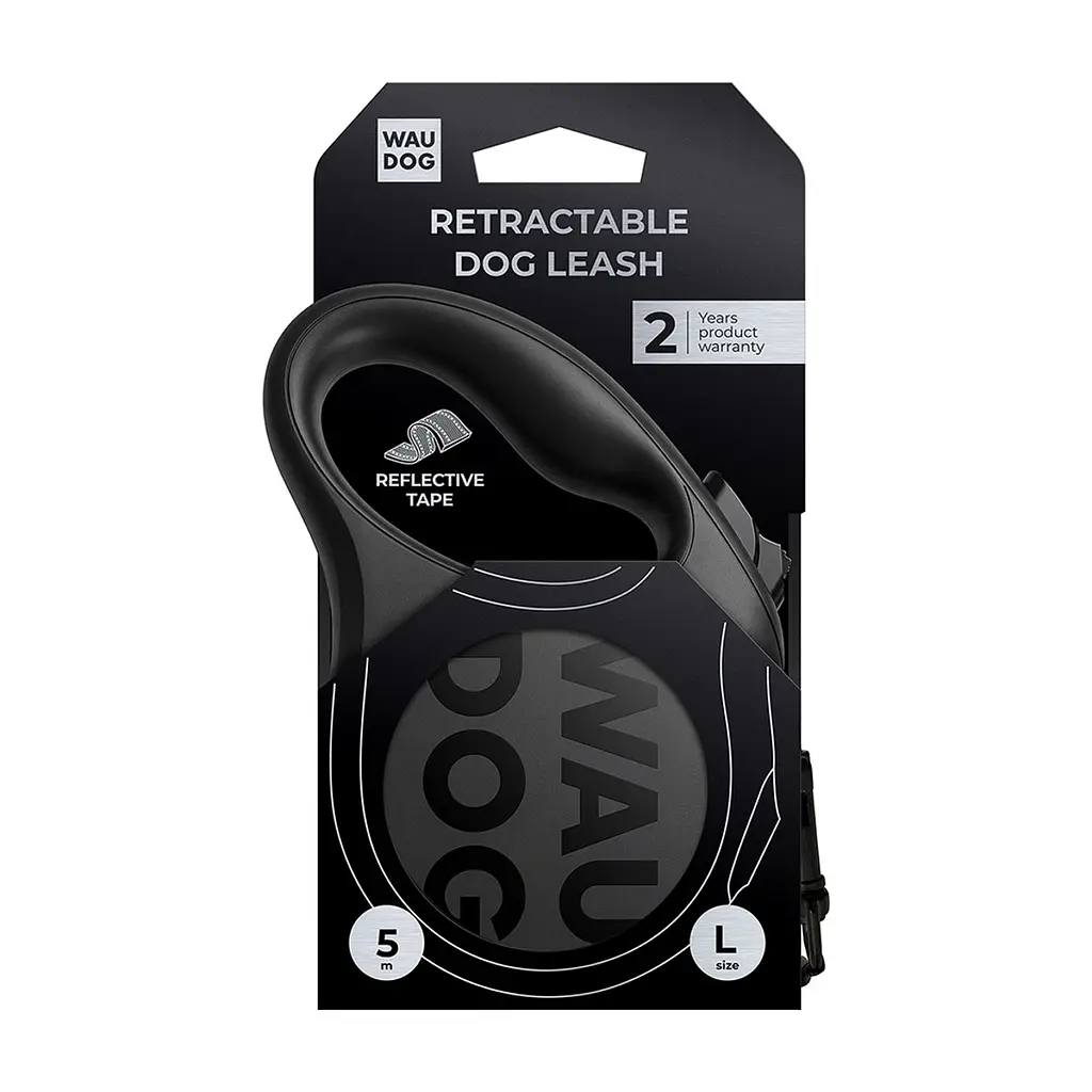 Повідець для собак WAUDOG R-leash Monochrome Black S до 15 кг, 5 м, світловідбивна стрічка (81621) - фото 3