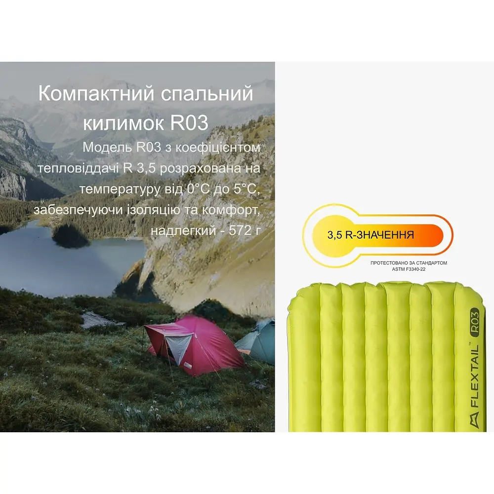 Килимок самонадувний Flextail Tiny Slleeping Pad, R03 AVS, розмір L (196 х 65 х 7 см), зелений - фото 10