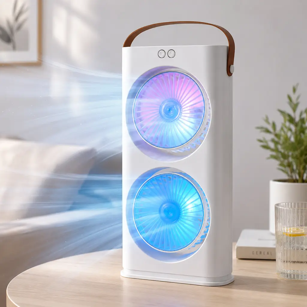 Настільний вентилятор Double-ended Spray Fan 1200 мАг / Акумуляторний портативний вентилятор з пультом та LED-підсвічуванням - фото 5