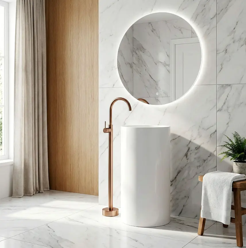 Змішувач для умивальника Rea Lungo підлоговий brushed copper REA-B4303 - фото 2