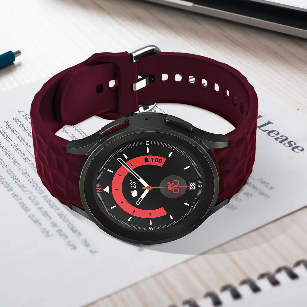 Ремінець для Samsung Galaxy Watch 4 44mm - темно-червоний ширина кріплення 20мм силікон Watchbands Diamond (W28-7WB10289017) - фото 3