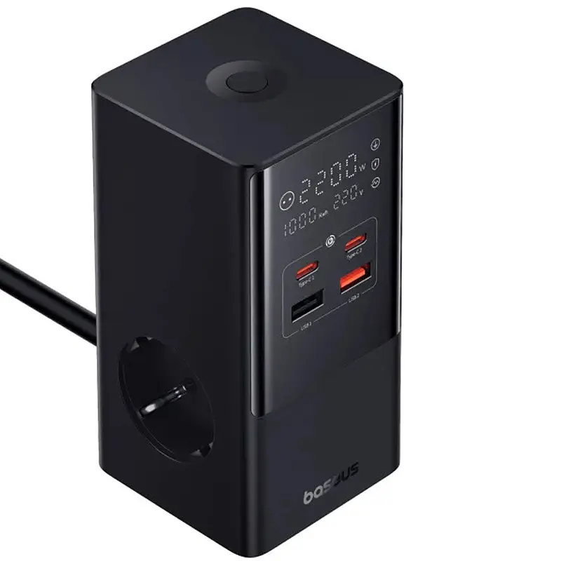 МЗП Baseus PowerCombo Tower PowerStrip 100W (2USB-A/2C/2Socket) (1.5m) (E00023609113-00) Cluster Black - фото 2