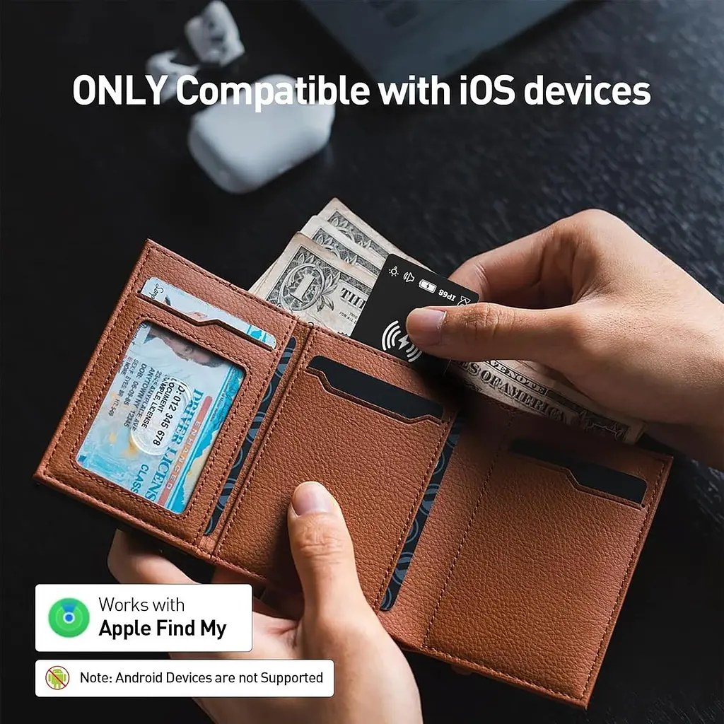 Карта-трекер KZO для гаманця, перезарядна, сумісна з Apple Find My, водостійка IP68, чорна - фото 6