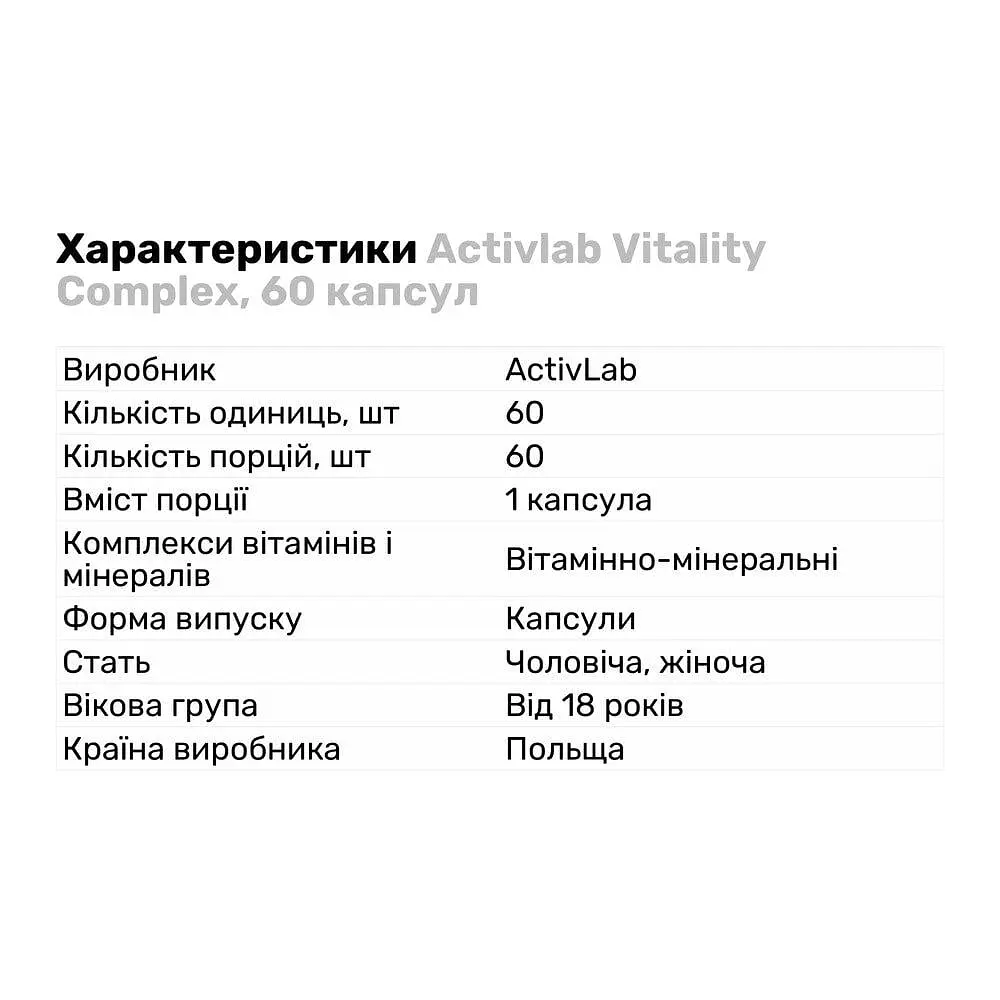 Вітаміни та мінерали ActivLab Vitality Complex, 60 капсул - фото 2