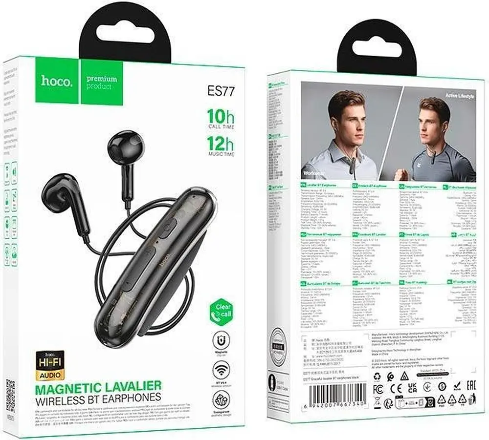 Навушники Bluetooth Hoco ES77 Graceful lavalier BT earphones Black - фото 2