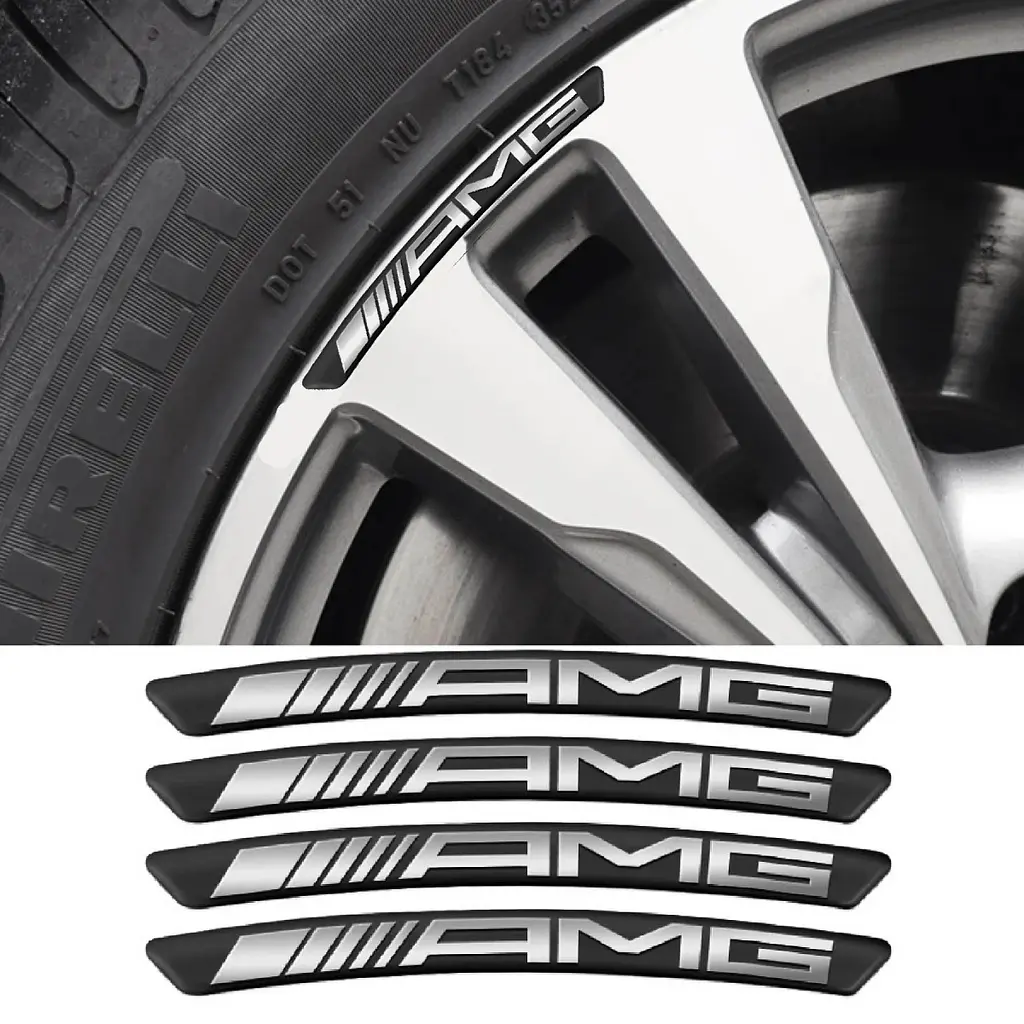 Емблема обода колеса Mercedes-Benz AMG 4шт Алюміній наклейка на диски на скотчі Чорні - фото 2