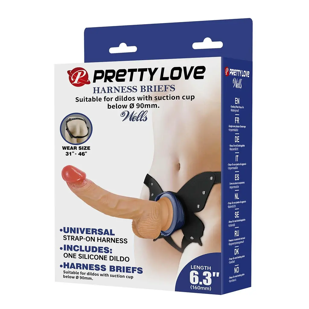 Страпон Pretty Love Harness Briefs Wells 6.3", 20.6 см (тілесний) - фото 11