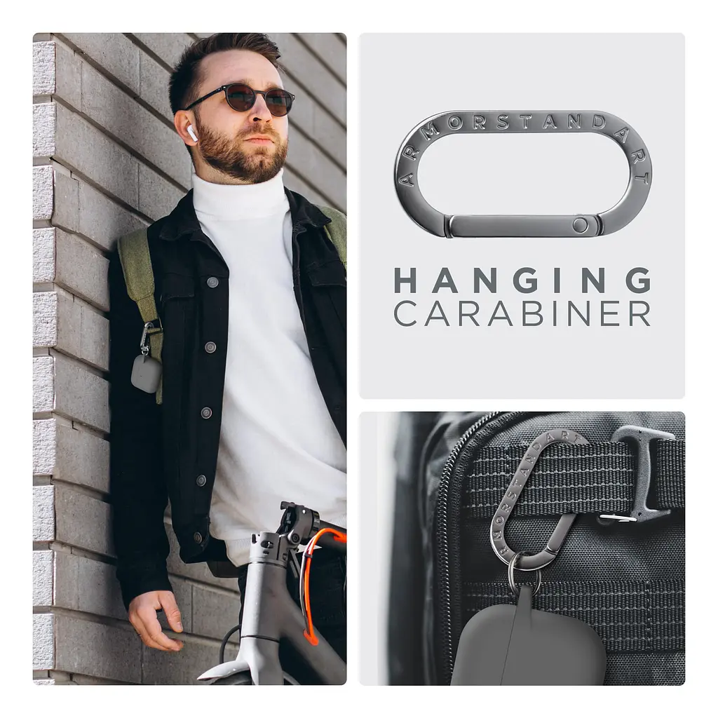 Силіконовий чохол для навушників Apple AirPods 3, Hang Case, сірий, ультратонкий захисний кейс товщиною 2 мм, захист від подряпин, пилу та ударів, компактний, з карабіном для кріплення, ArmorStandart (ARM60306) - фото 6