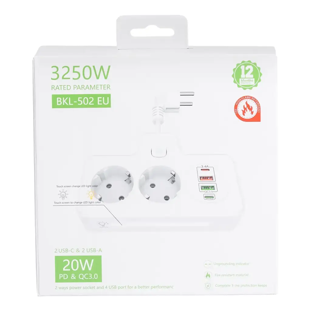 Сетевой фильтр-разветвитель Yiwu HP-5-18 SNAILS BKL-502 EU на 2 розетки LED 4 USB черный  - фото 7