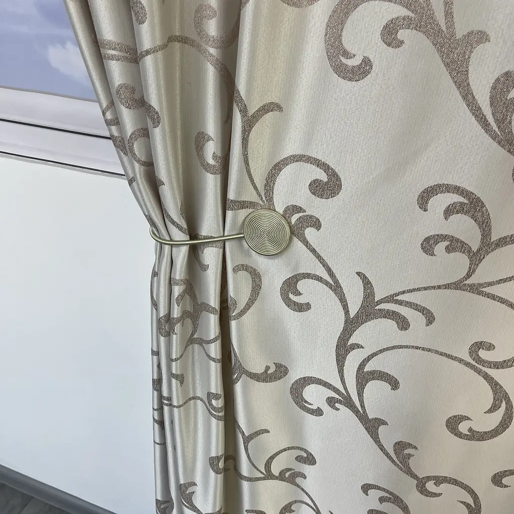 Жакардові штори бежевого кольору з вензелем на тасьмі 2шт. 150х270 ALBO pbe0052397 - фото 4