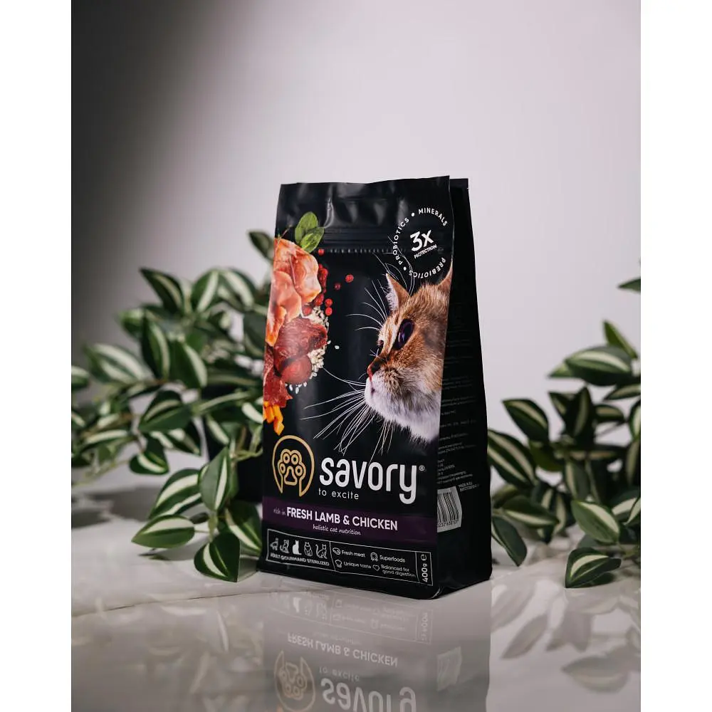 Сухий корм Savory Adult Cat Steril Fresh Lamb & Chicken 0,4 кг для стерилізованих котів (ягня та курка) - фото 8
