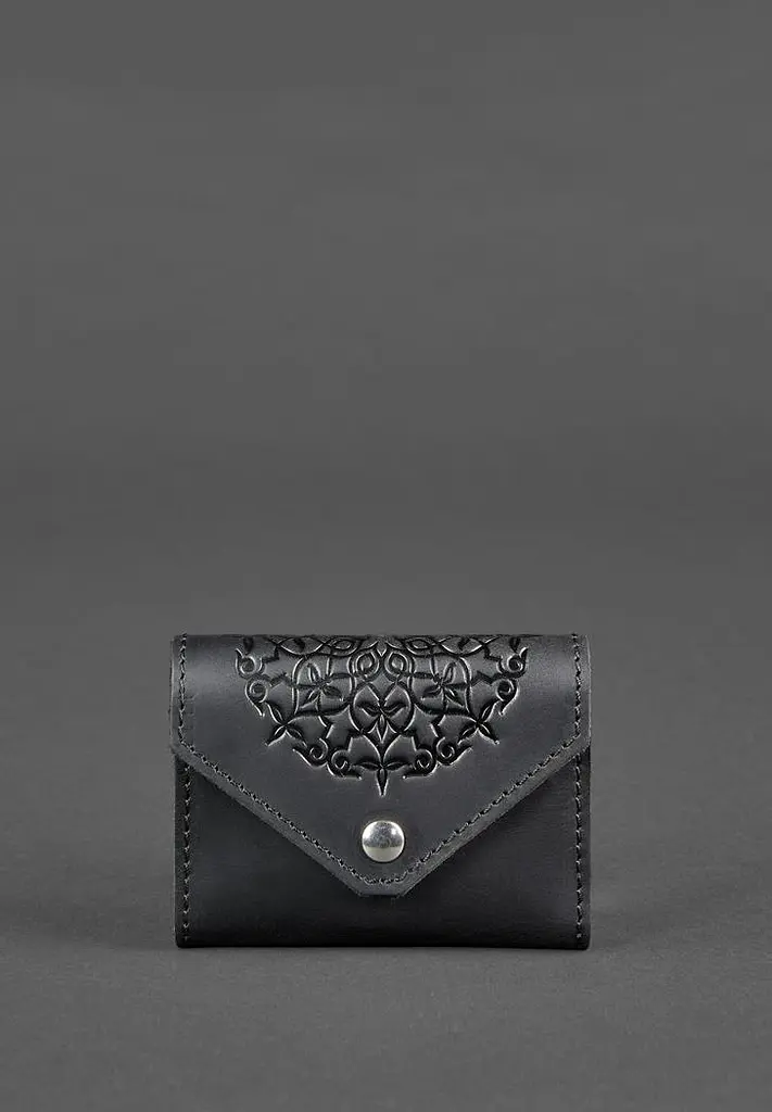 Шкіряний жіночої кард-кейс 3.0 чорний з мандалою - фото 2