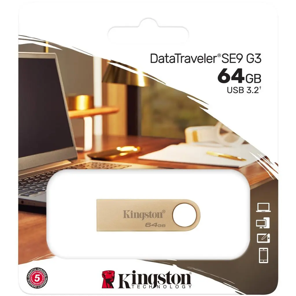 USB флеш накопичувач Kingston 64GB DataTraveler SE9 G3 Gold USB 3.2 (DTSE9G3/64GB) - фото 6